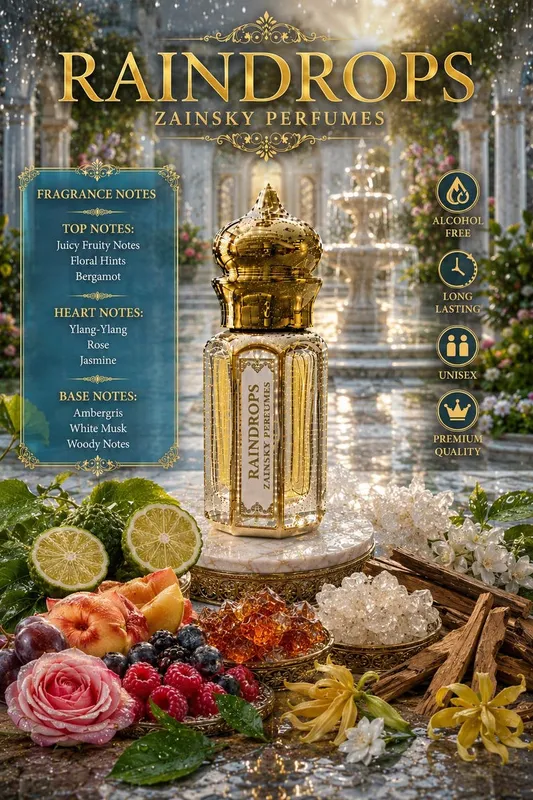 Raindrops Attar Oil | Fresh Floral, Fruity, Bergamot, Rose, Musk, Woods (Alcohol Free)