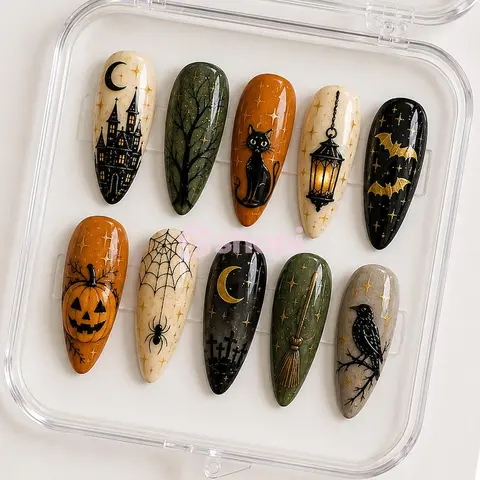 Halloween Handpainted Press On Nails Set