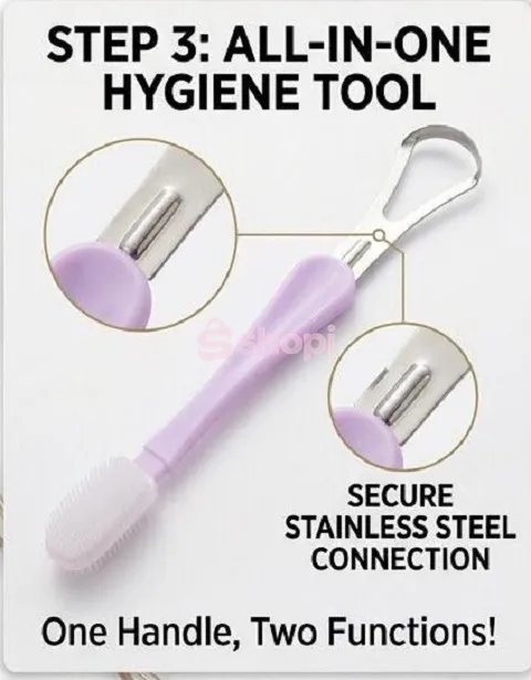 2in1 Stainless Steel Tongue Cleaner and Brush