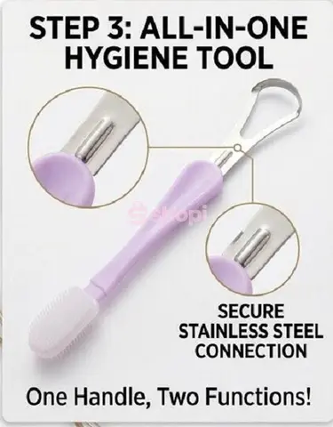 2in1 Stainless Steel Tongue Cleaner and Brush