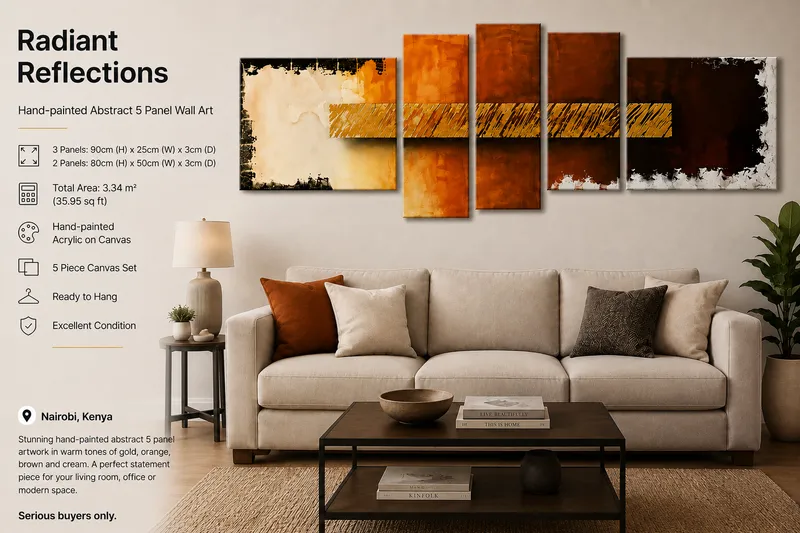 Radiant Reflections Hand-Painted Abstract 5-Panel Wall Art