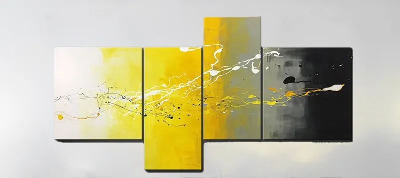 Yellow and Grey Abstract Canvas Wall Art (4-Piece Set)