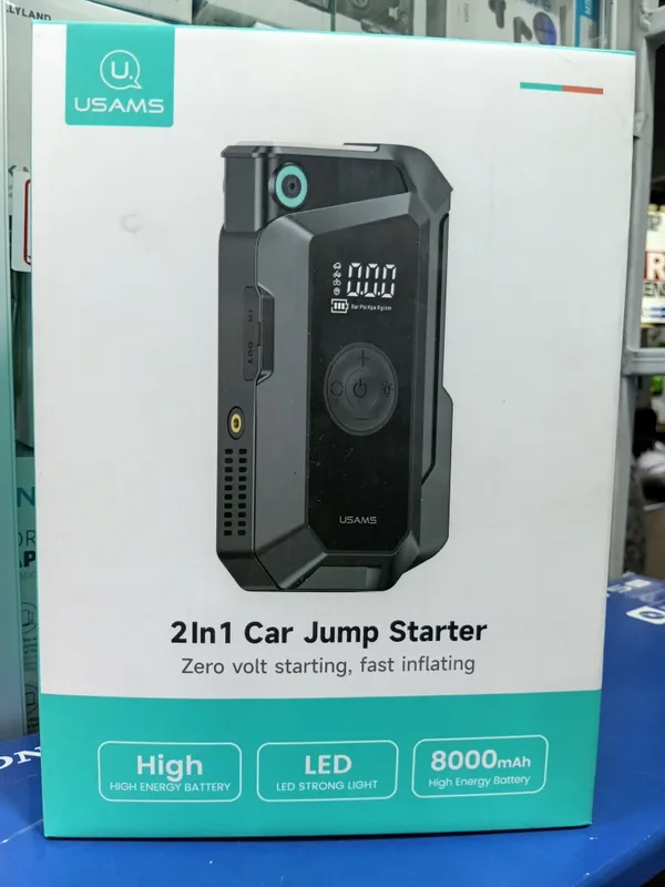 The Usams ZB287 2-in-1 Car Jump Starter and Tire Inflator.