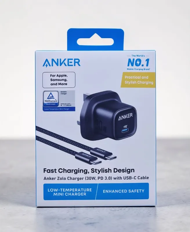 Anker Zolo Type C Charger 30W PD 3.0 with USB C Braided cable.
