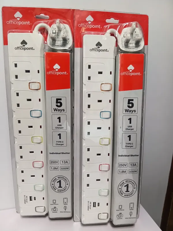 Officepoint 5-Way Extension Sockets with individual switches.