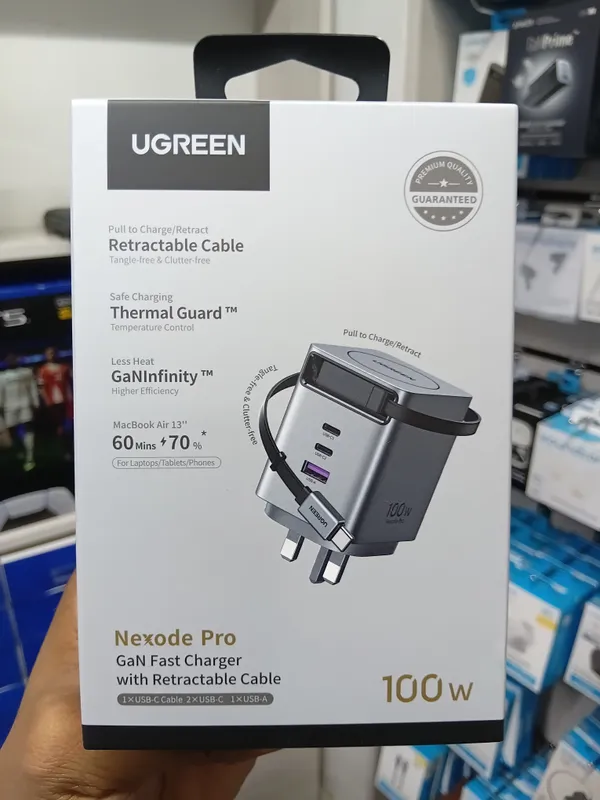 Ugreen 100W GaN Fast Charger with Retractable USB-C Cable (Model X616)