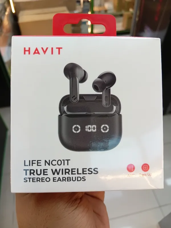 The Havit Life NC01T (TW984) True Wireless Stereo Earbuds in black.