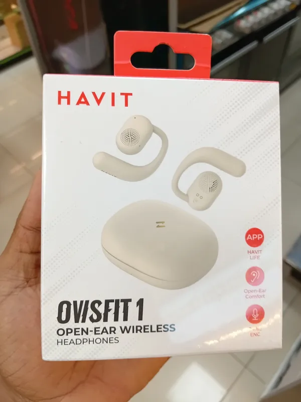 The Havit Ovisfit 1 (OWS914) Open-Ear Wireless Headphones in beige
