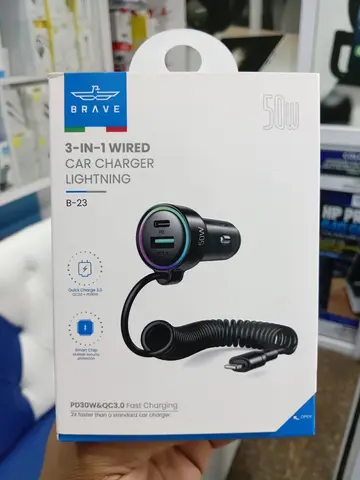 Brave B-23 3-in-1 Wired Car Charger (Lightning) 50W.