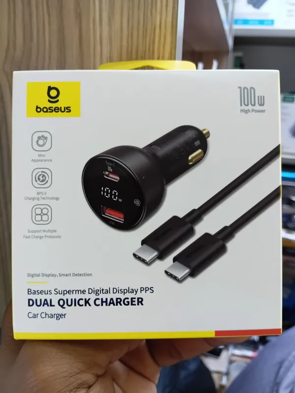 The Baseus 100W Superme Digital Display Dual Quick Car Charger