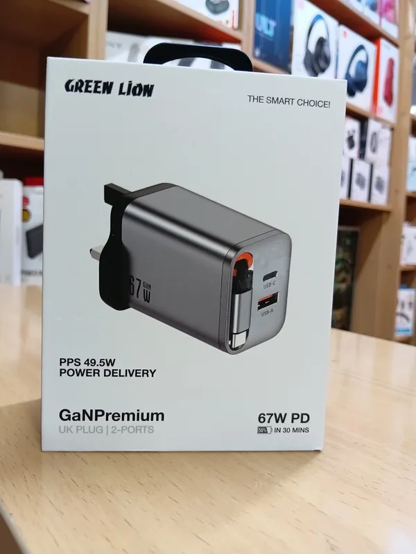 The Green Lion GaN Premium 67W UK Plug Wall Charger