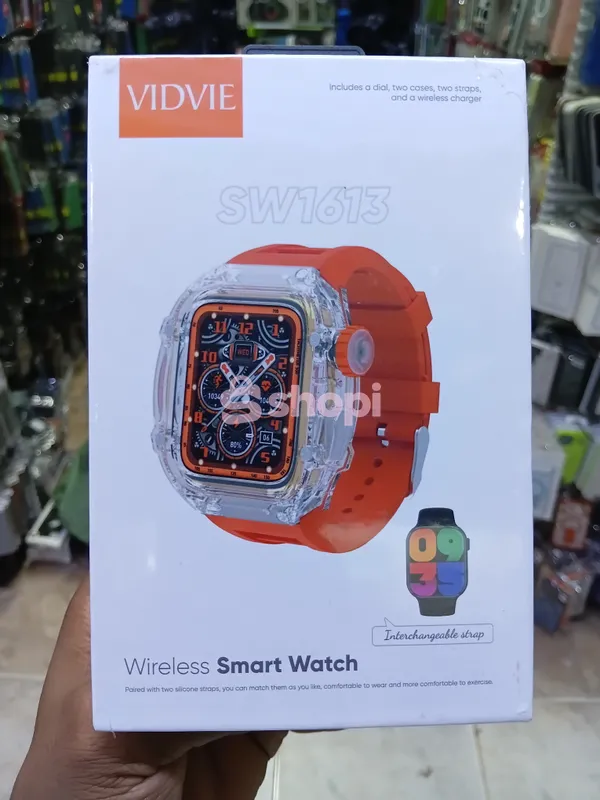 The Vidvie SW1613 wireless smartwatch in orange.