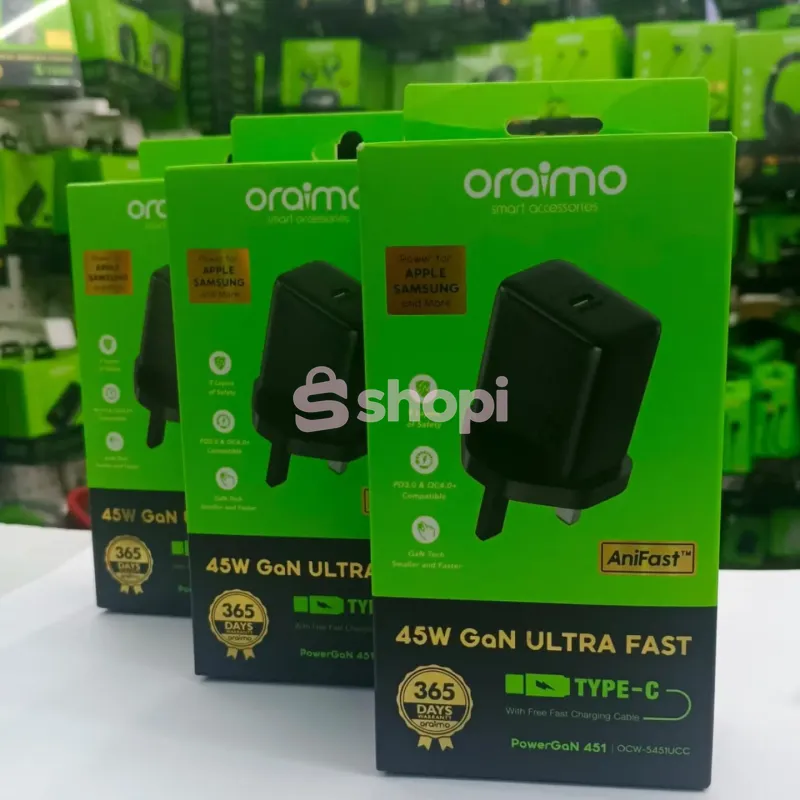 Oraimo PowerGaN 451 (45W) Ultra Fast Wall Charger (Model: OCW-5451UCC)