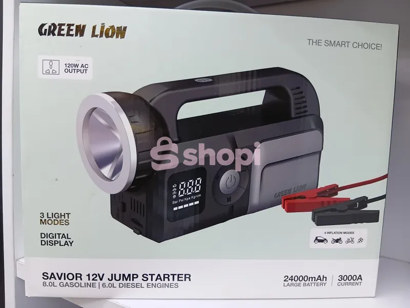 The Green Lion Savior 12V 24,000MaH Jump Starter.