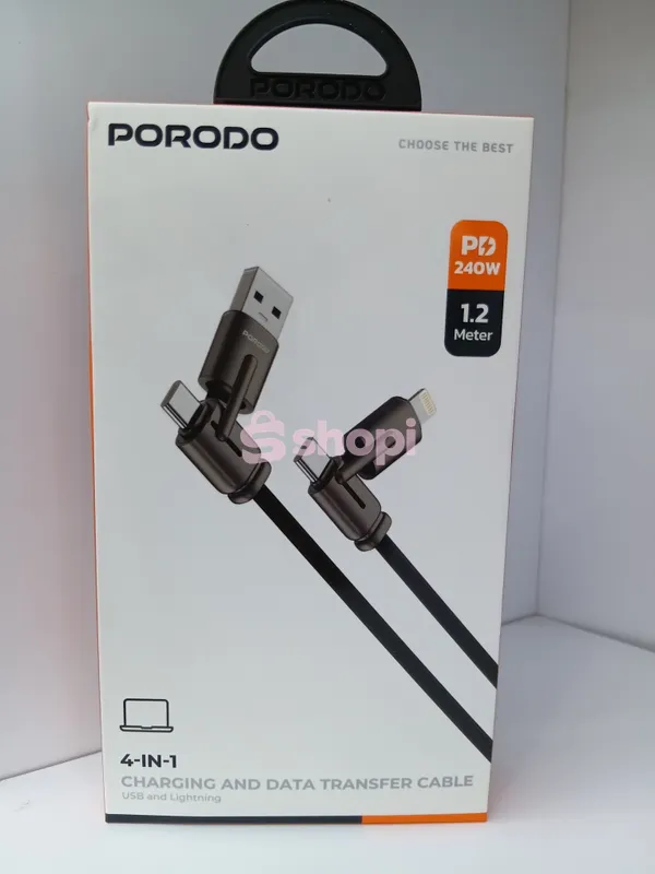 The Porodo 240W 4-In-1 Charging and Data Transfer Cable 1.2-meter.
