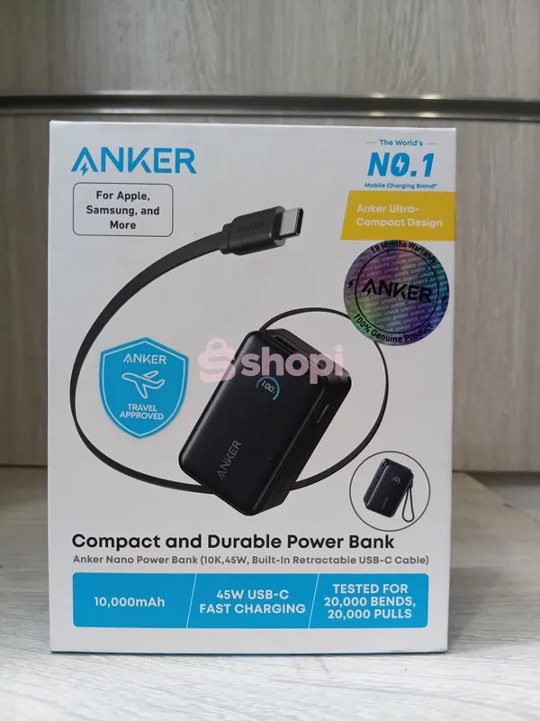 Anker Nano 10k 45W power bank with built in retractable USB C cable.