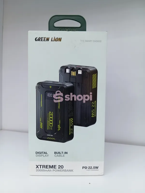 The Green Lion Xtreme 20 Power Bank (20000mAh, 22.5W PD) in black