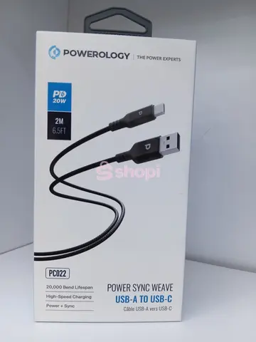 Powerology Power Sync Weave USB-A to USB-C charging PD cabe - 20W