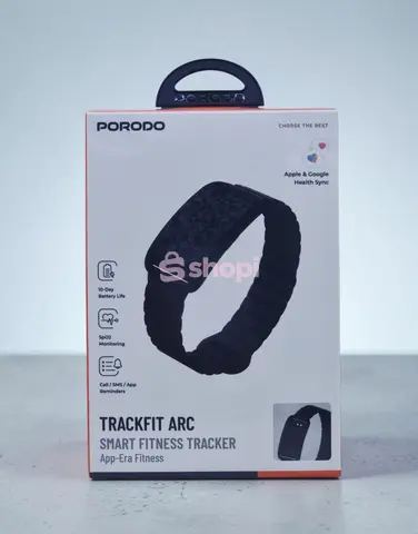 The Porodo TrackFit Arc Smart Fitness Tracker in black