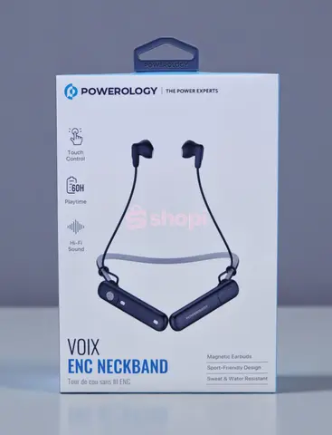 The Powerology Voix ENC Neckband wireless earphones.