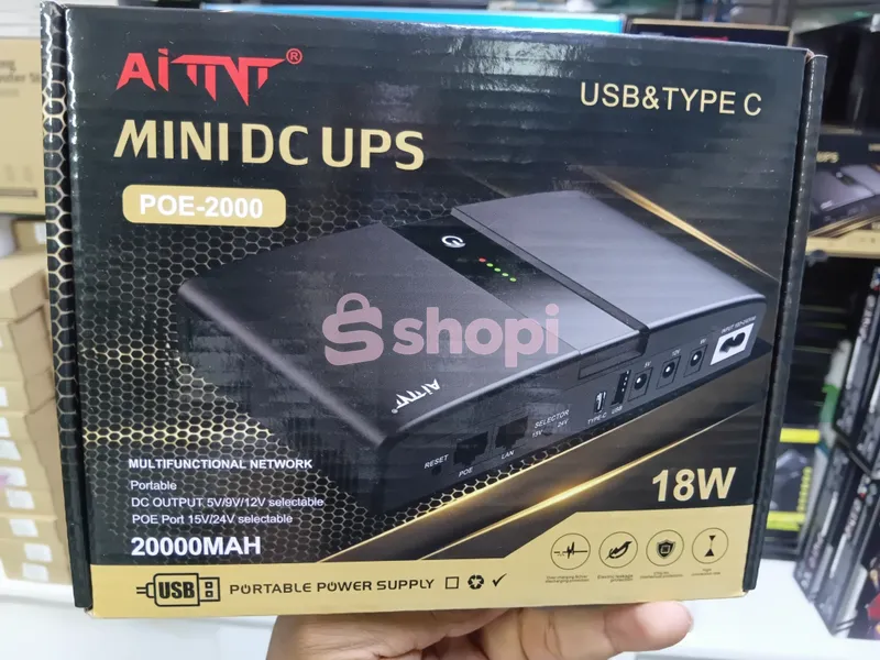 AiTNT Mini DC UPS (POE-2000) for routers, modems, and CCTV cameras.