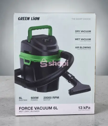 Green Lion Force Vacuum 6L Wet & Dry Vacuum with Blower – 600W – Black
