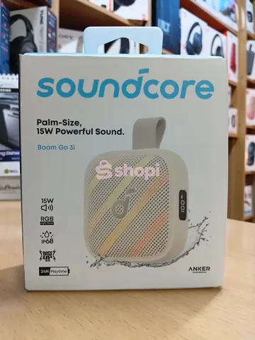 The Anker Soundcore Boom Go 3i portable Bluetooth speaker.