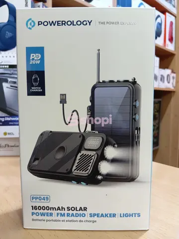 Powerology 16000mAh Solar Power Bank with FM Radio, Speaker & Lights (Model PP049)