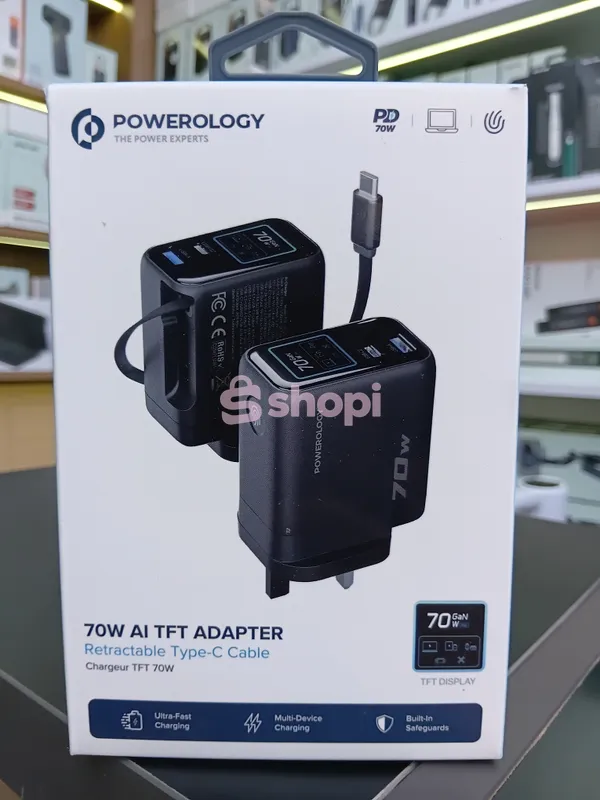Powerology PWCUQC70WBK 70W TFT Power Charger Adapter.