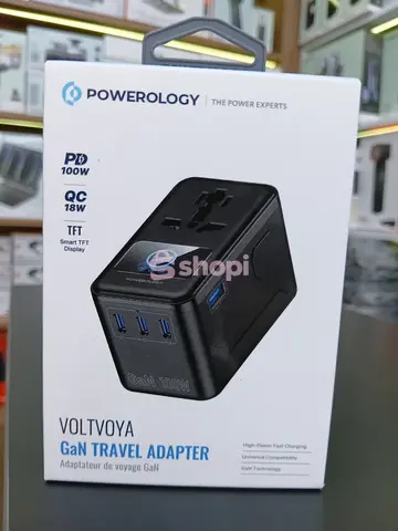 Powerology VoltVoya GaN 100W Travel Adapter (Model: PWCUQC071BK)