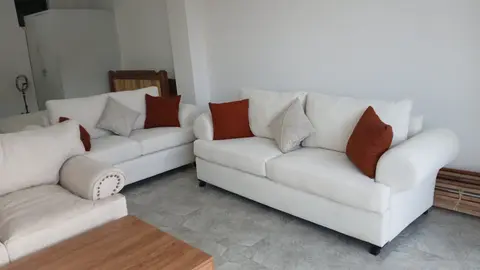 White 3-Piece Fabric Sofa Set with Accent Pillows