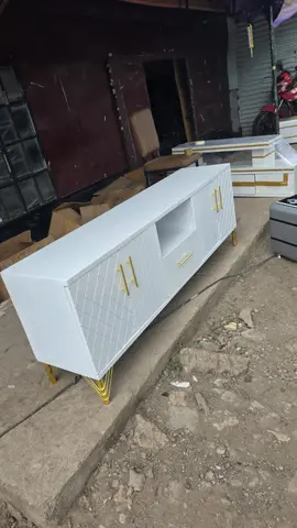 Modern White TV Stand with Gold Accents