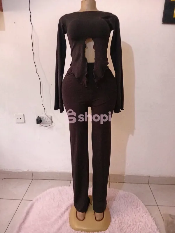 Two-Piece Ribbed Long Sleeve Top and Pants Set