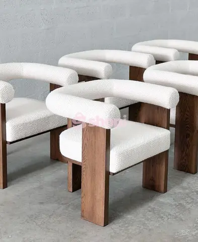 Modern Upholstered Dining Chairs with Wooden Legs