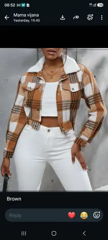 Brown Plaid Cropped Jacket with Fleece Collar