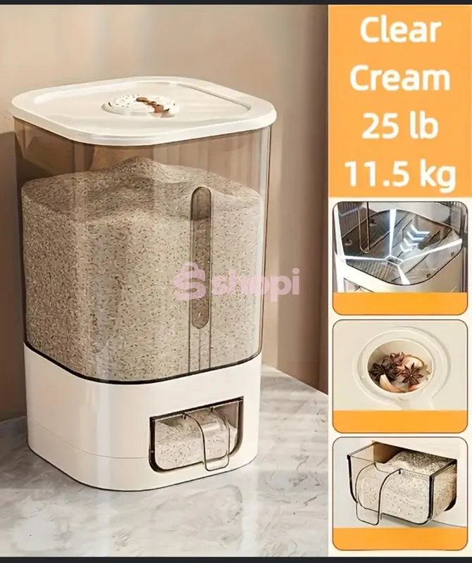 Clear Cream Rice Dispenser Storage Container 11.5kg