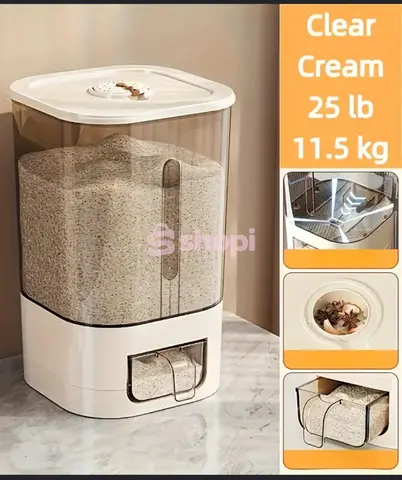 Clear Cream Rice Dispenser Storage Container 11.5kg