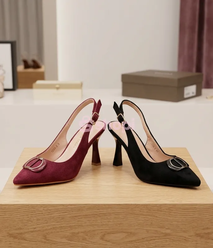 Burgundy and Black Suede Slingback Heels
