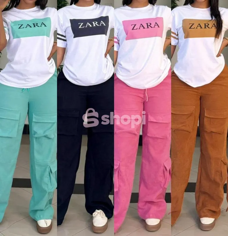 Zara Printed T-Shirt and Cargo Pants Set