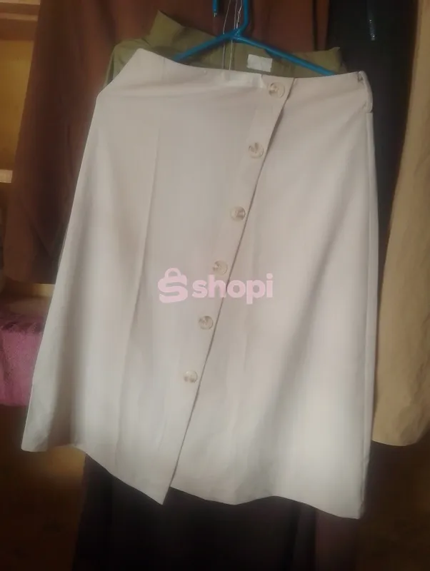 Cream Button Front Midi A-Line Skirt