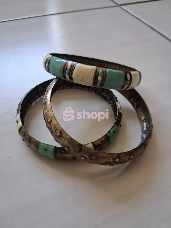 Set of 3 Enamel Brass Bangle Bracelets