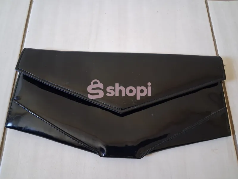 Black Patent Leather Envelope Clutch Bag