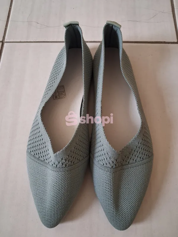 Women knitted pointed toe flat shoes light blue