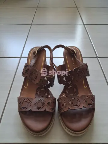 Brown Leather Cut-Out Wedge Sandals