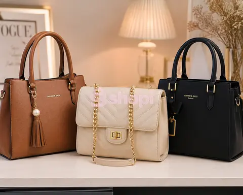 Set of 3 Women Handbags in Tan, Beige, and Black